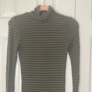 Green Striped Turtle Neck Long Sleeve